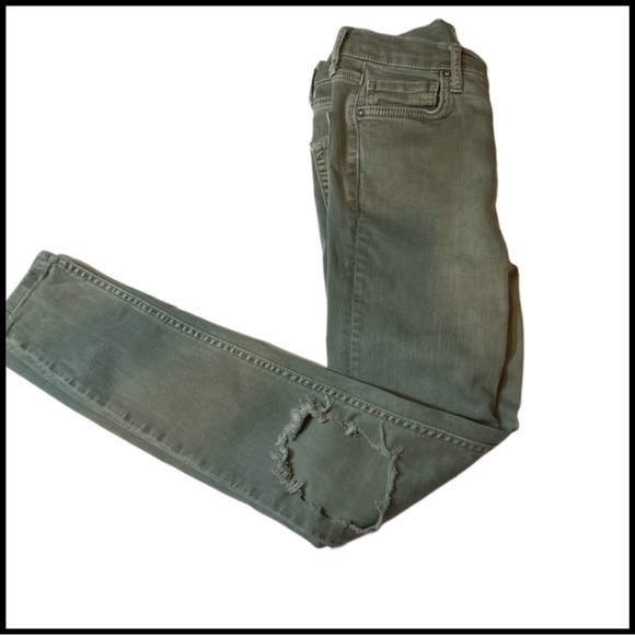 FREE PEOPLE HIGH-WAISTED OLIVE GREEN DISTRESSED SKINNY JEANS - Picture 10 of 12